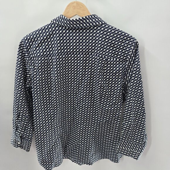 Talbots Petites Navy White Polka Dots Cotton Button Down Shirt Size 14P - Picture 2 of 11